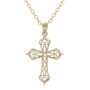Collier en plaqué or chaîne avec pendentif croix filigrane oxyde blanc 40+5cm