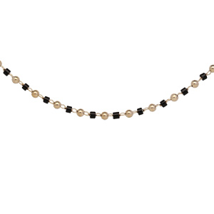 Collier en plaqué or boules et cubes noirs 38+5cm