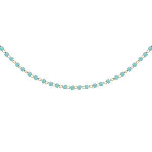 Collier en plaqué or boules et cubes de couleur turquoise 40+5cm