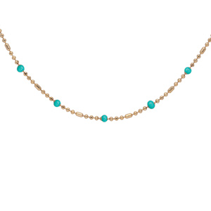 Collier en plaqué or boules et perles vertes 40+5cm