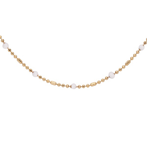 Collier en plaqué or boules et perles blanches 40+5cm