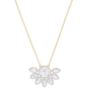 Collier en plaqué or chaîne avec pendentif demi fleur oxydes blancs sertis 42+3cm