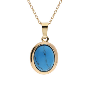 Collier en plaqué or chaîne avec pendentif ovale turquoise de synthèse 40+5cm