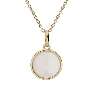 Collier en plaqué or chaîne avec pendentif rond avec Nacre blanche véritable 10mm 40+4cm