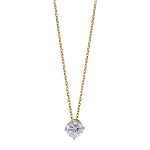 Collier en plaqué or chaîne avec pendentif oxyde blanc serti 4 griffes - longueur 45cm