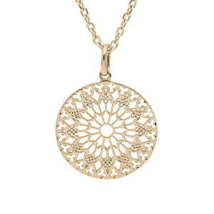 Collier en plaqué or chaîne avec pendentif motif mandala ajouré 40+4cm