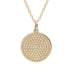 Collier en plaqué or chaîne avec pendentif forme rond motif picot 40+4cm