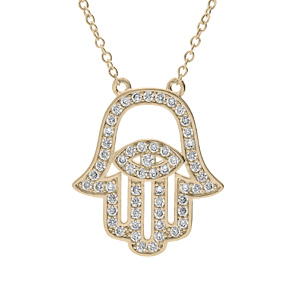 Collier en plaqué or chaine avec main de Fatma découpée et oxydes blancs 40,5+7cm