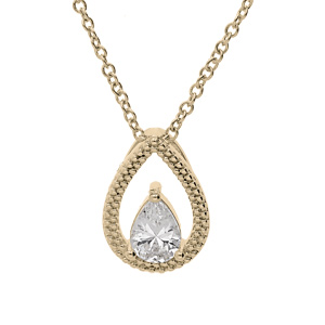 Collier en plaqué or chaîne avec pendentif goutte ajourée oxyde blanc serti 40+4cm