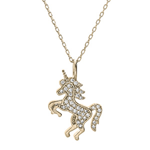 Collier en plaqué or chaîne avec pendentif licorne oxydes blancs sertis 42cm regl 40 et 38cm