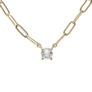 Collier en plaqué or maille rectangulaire avec 1 oxyde blanc serti 40+4cm