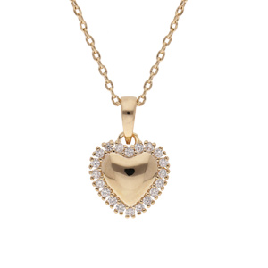 Collier en plaqué or chaîne avec pendentif coeur contour oxydes blancs sertis 42+3cm