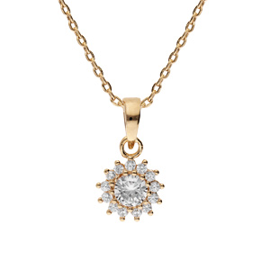 Collier en plaqué or chaîne avec pendentif soleil oxydes blancs sertis 40+3cm