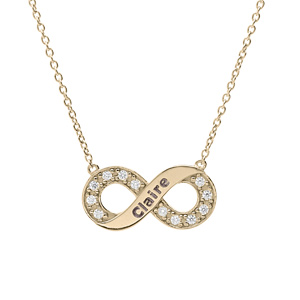 Collier en plaqué or infini prénoms à graver avec oxydes blancs sertis 42+3cm