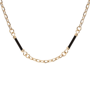 Collier en plaqué or chaîne et tubes noirs 45cm