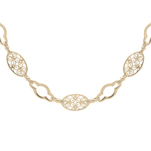 Collier en plaqué or filigrane ovale et maillons ajourés 40+5cm