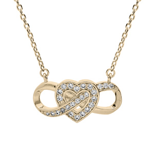 Collier en plaqué or chaîne avec motif infini et coeur entrelacé oxydes blancs sertis 40+4cm