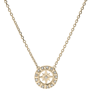 Collier en plaqué or chaîne avec étoile du nord et oxydes blancs sertis 38+4cm
