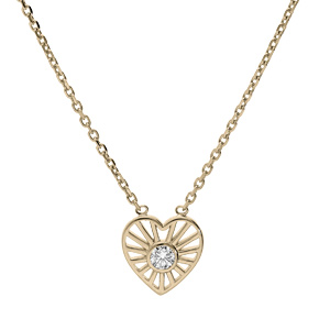 Collier en plaqué or chaîne avec coeur et soleil oxyde blanc serti 38+4cm