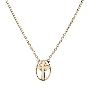 Collier en plaqué or chaîne avec ovale motif croix 38+4cm