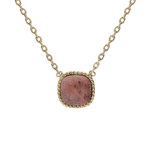 Collier en plaqué or chaîne avec pendentif carré Rhodonite véritable 38+4cm