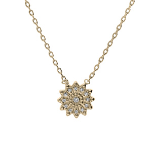 Collier en plaqué or chaîne avec pendentif fleur oxydes blancs sertis 38+5cm