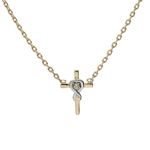 Collier en plaqué or chaîne avec pendentif croix oxyde blanc serti 38+4cm