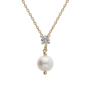 Collier en plaqué or chaîne avec pendentif Perle de culture d'eau douce et oxyde blanc 38+4cm
