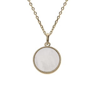 Collier en plaqué or chaîne avec médaille 16mm ciselée Nacre véritable 38+4cm