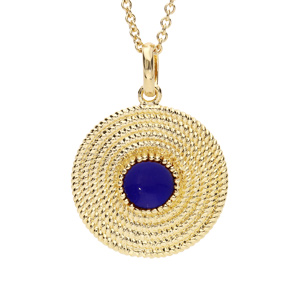 Collier en plaqué or chaîne ethnique rond avec pierre bleu foncée 40+4cm