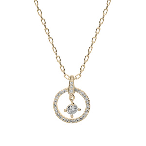 Collier en plaqué or chaîne avec pendentif cercle oxydes blancs sertis 40+4,5cm