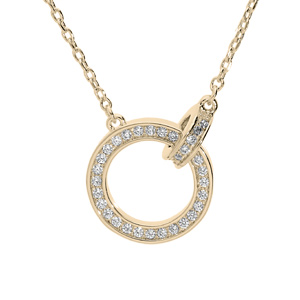 Collier en plaqué or chaîne avec 2 anneaux entrelacés oxydes blancs sertis 40+4,5cm