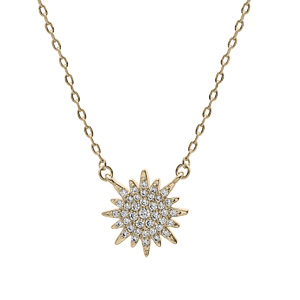 Collier en plaqué or avec pendentif soleil oxydes blancs sertis 40+4,5cm