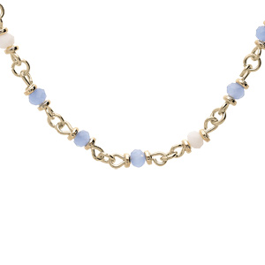 Collier en plaqué or tutti frutti avec pierres bleues et blanches 39+4cm