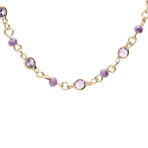 Collier en plaqué or tutti frutti avec pierres violettes 16+3cm