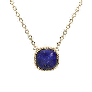 Collier en plaqué or chaîne avec carré Lapis Lazuli véritable 42+3cm