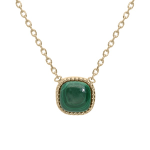 Collier en plaqué or chaîne avec carré Malachite véritable 42+3cm