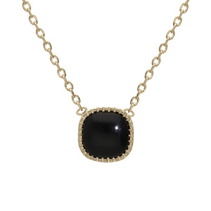 Collier en plaqué or chaîne avec carré Onyx de synthèse 42+3cm
