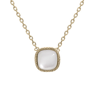 Collier en plaqué or chaîne avec carré Nacre blanche véritable 42+3cm
