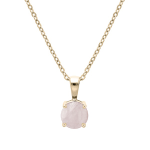 Collier en plaqué or chaîne avec pendentif pierre véritable Quartz rose 6,5mm 42+3cm
