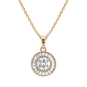 Collier en plaqué or chaîne avec pendentif rond oxydes blancs sertis 40+5cm