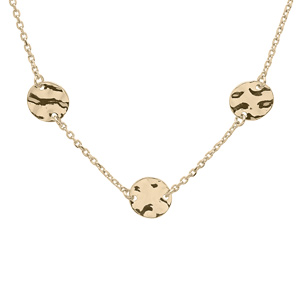 Collier en plaqué or chaîne et pastilles martelées 40+6cm