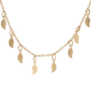 Collier en plaqué or chaîne avec pampilles feuilles 42+3cm