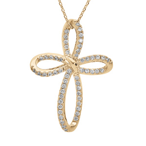 Collier en plaqué or chaîne avec pendentif croix évidé et oxydes blancs sertis 40+5cm