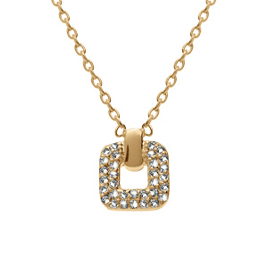 Collier plaqué or pendentif carré oxydes blancs sertis réglable 38 à 42cm