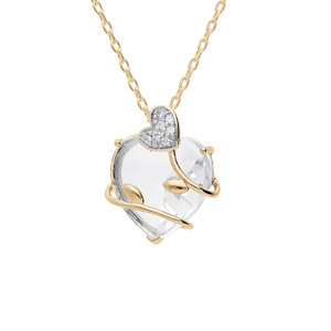 Collier en plaqué or chaîne avec pendentif coeur oxyde blanc motif volute 42+3cm