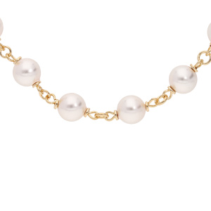 Collier en plaqué or avec perles blanches 42+7cm