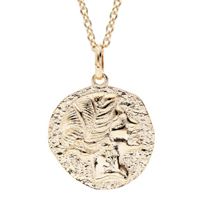 Collier en plaqué or chaîne avec pendentif pastille motif déesse grecque finition antique 40+4cm