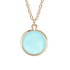 Collier en plaqué or chaîne avec pendentif pierre facettée ronde serti clos couleur bleue 40+4cm