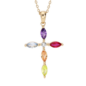 Collier en plaqué or chaîne avec pendentif croix empierré 40+5cm